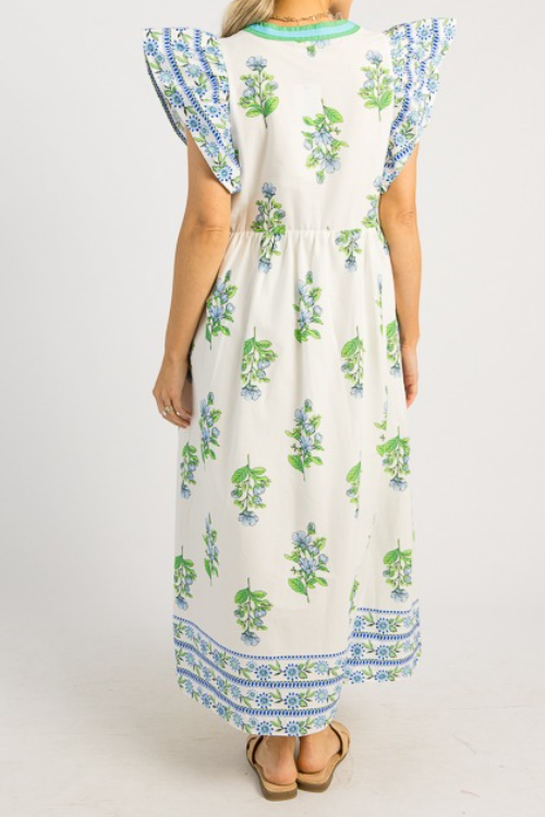 V-Neck Flying Sleeve Printed Dress