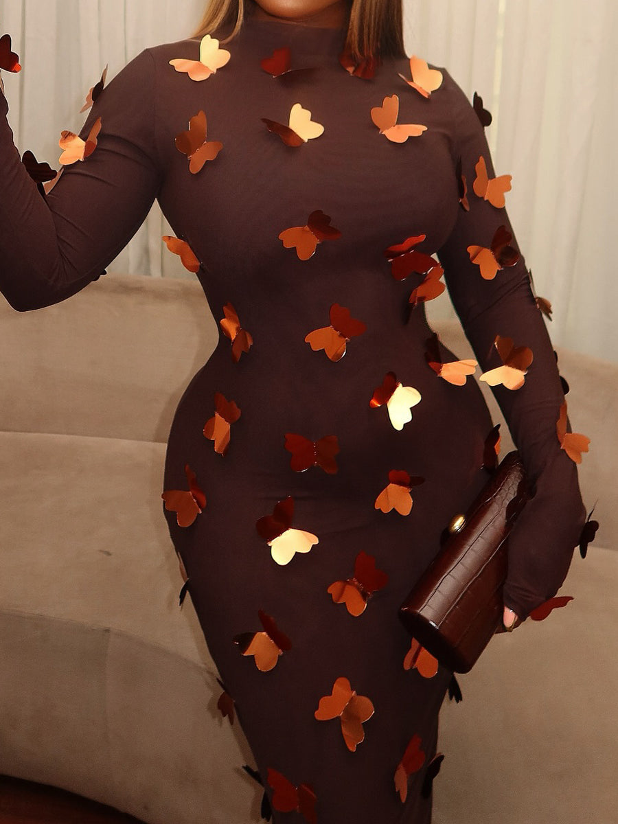 Butterfly Embellished Mesh Dress