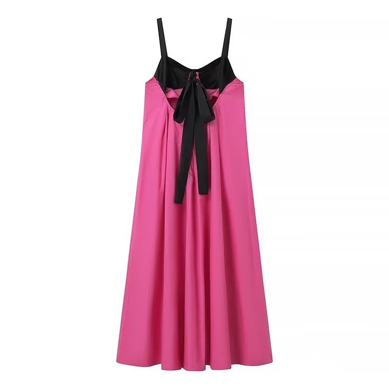 Fashion Back Bow Patchwork Sling Dress