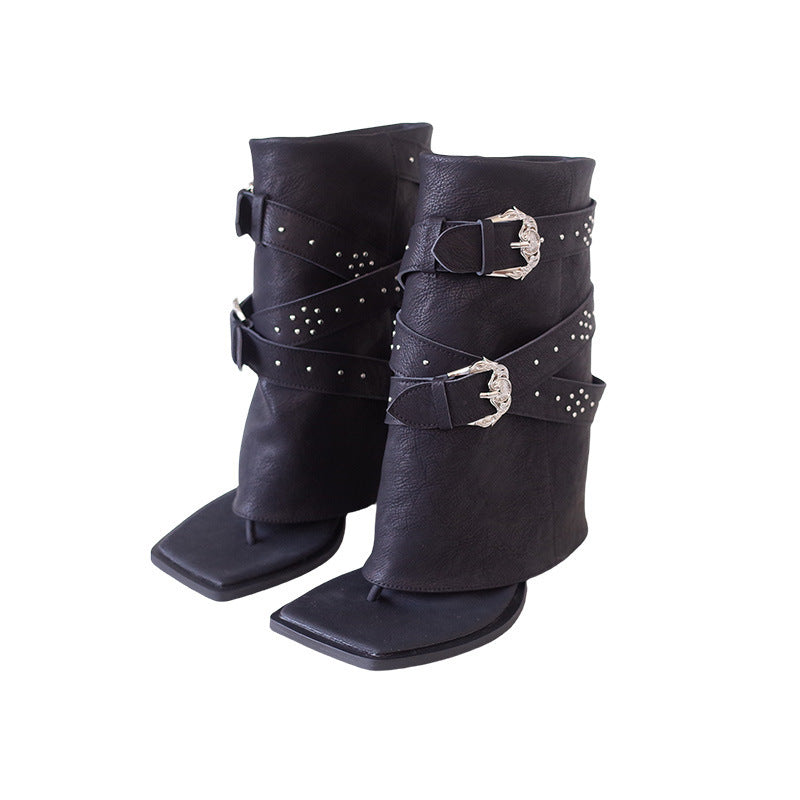 Vintage Buckle Clip-Toe Sandals