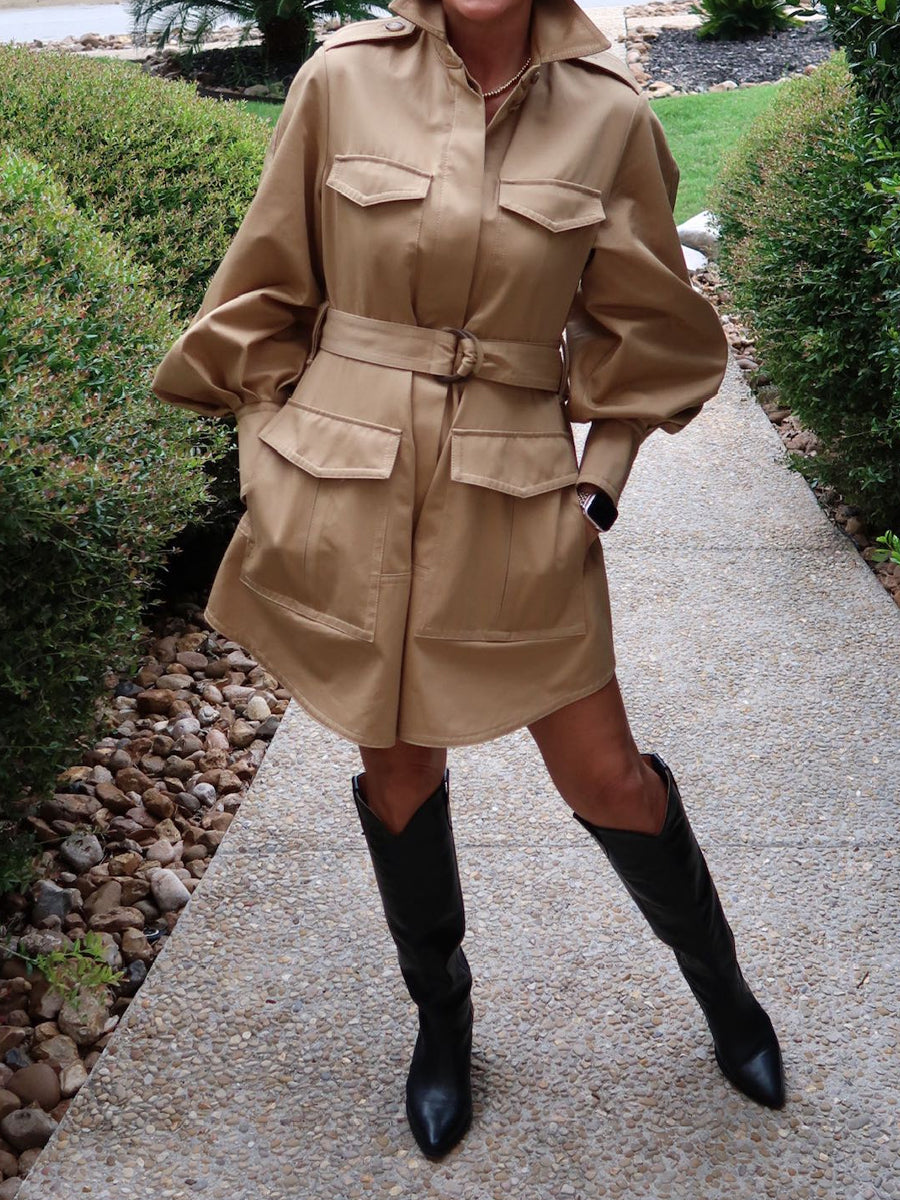 Long Sleeve Cargo Mini Dress