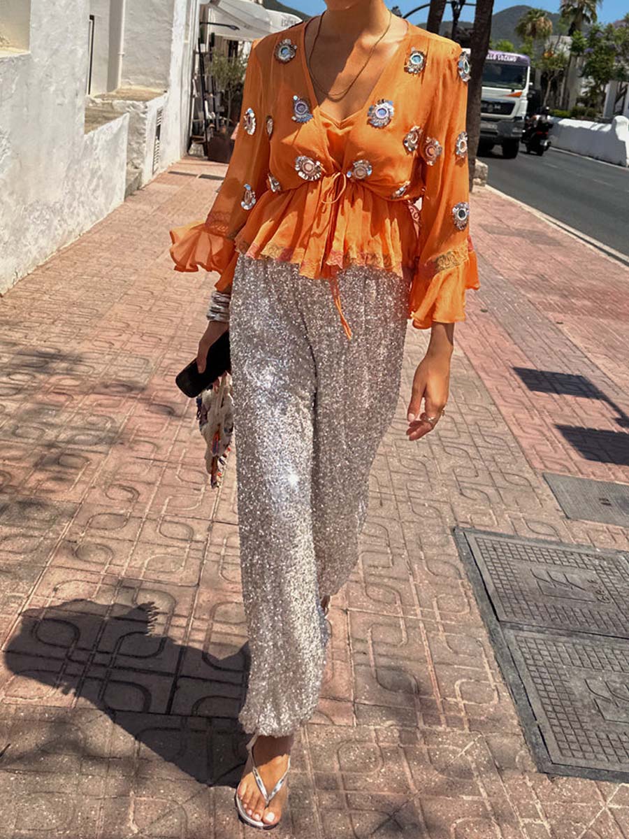 Fashion Sequined Elasticated Waist Trousers