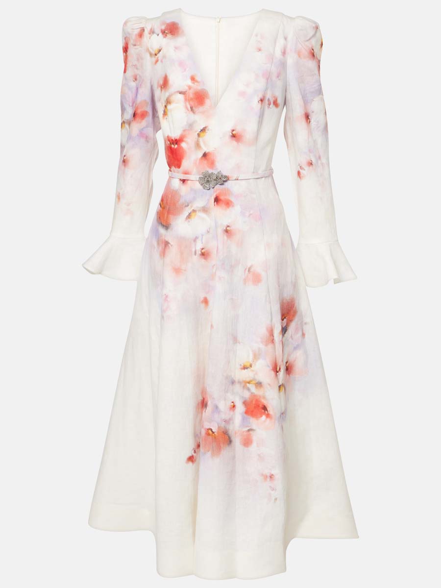 Floral Print Flare Sleeve Elegant Dress