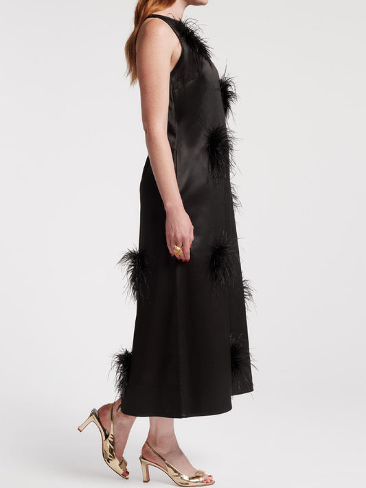 Faux-Feather Poof Accents Maxi Dress