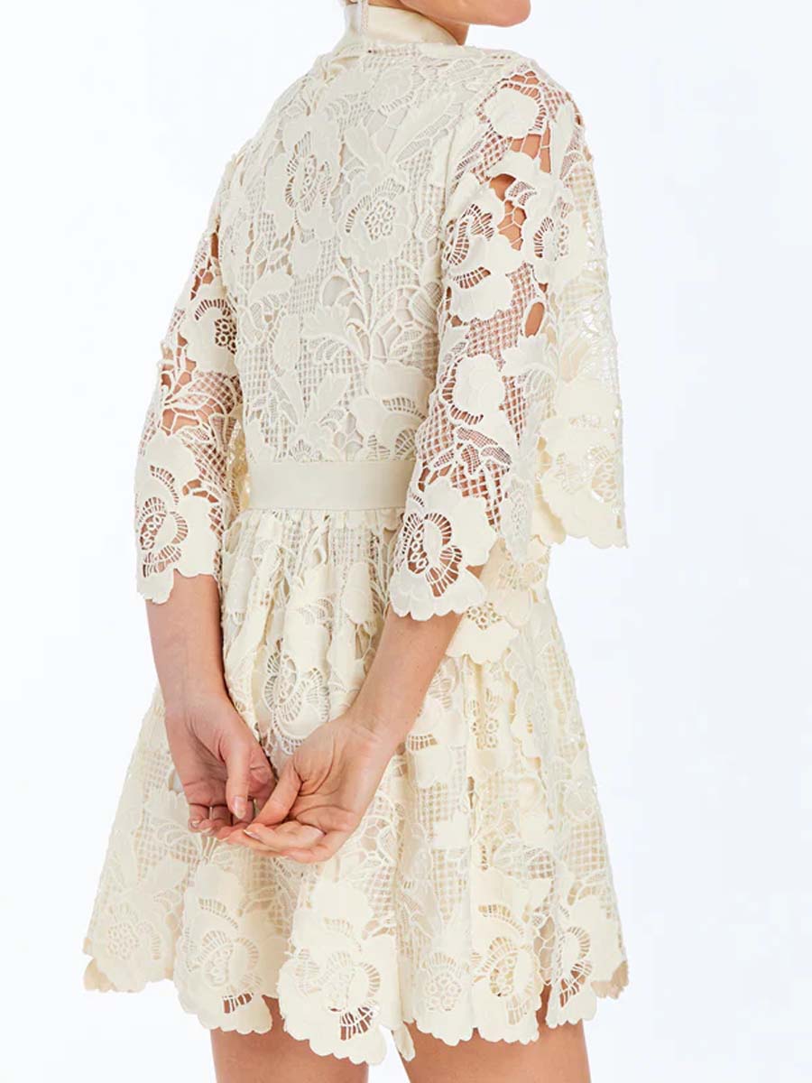 Elegant Lace Bow Mini Dress