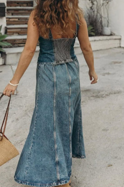 Vintage Western Denim Maxi Skirt