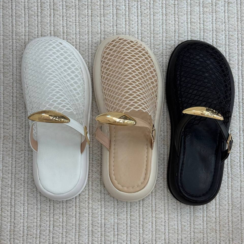Mesh - Upper Gold - Buckle Thick - Sole Slippers
