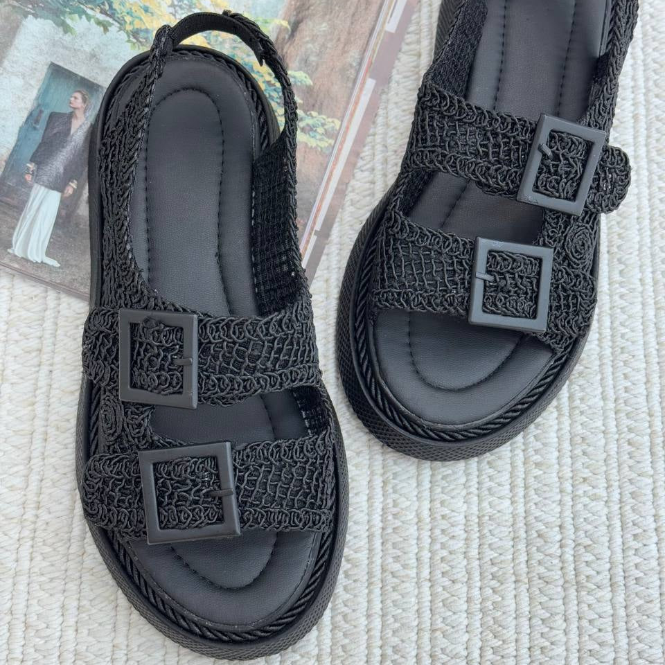 Double - Buckle Woven Casual Sandals