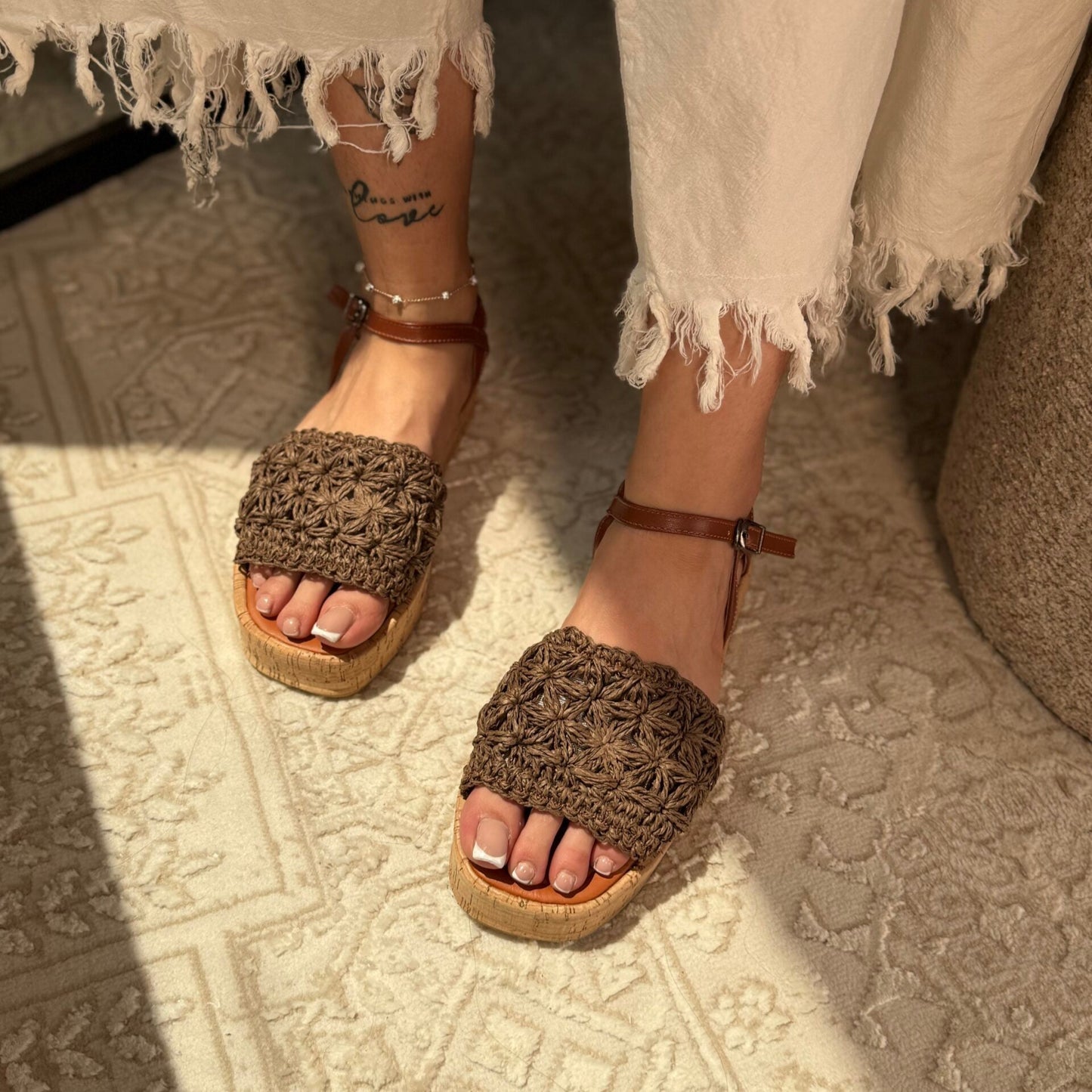 Crochet - Top Ankle - Strap Platform Sandals