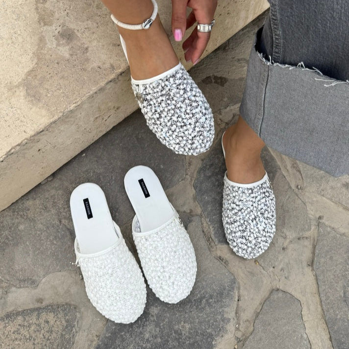 Embroidered & Textured Mule Slides