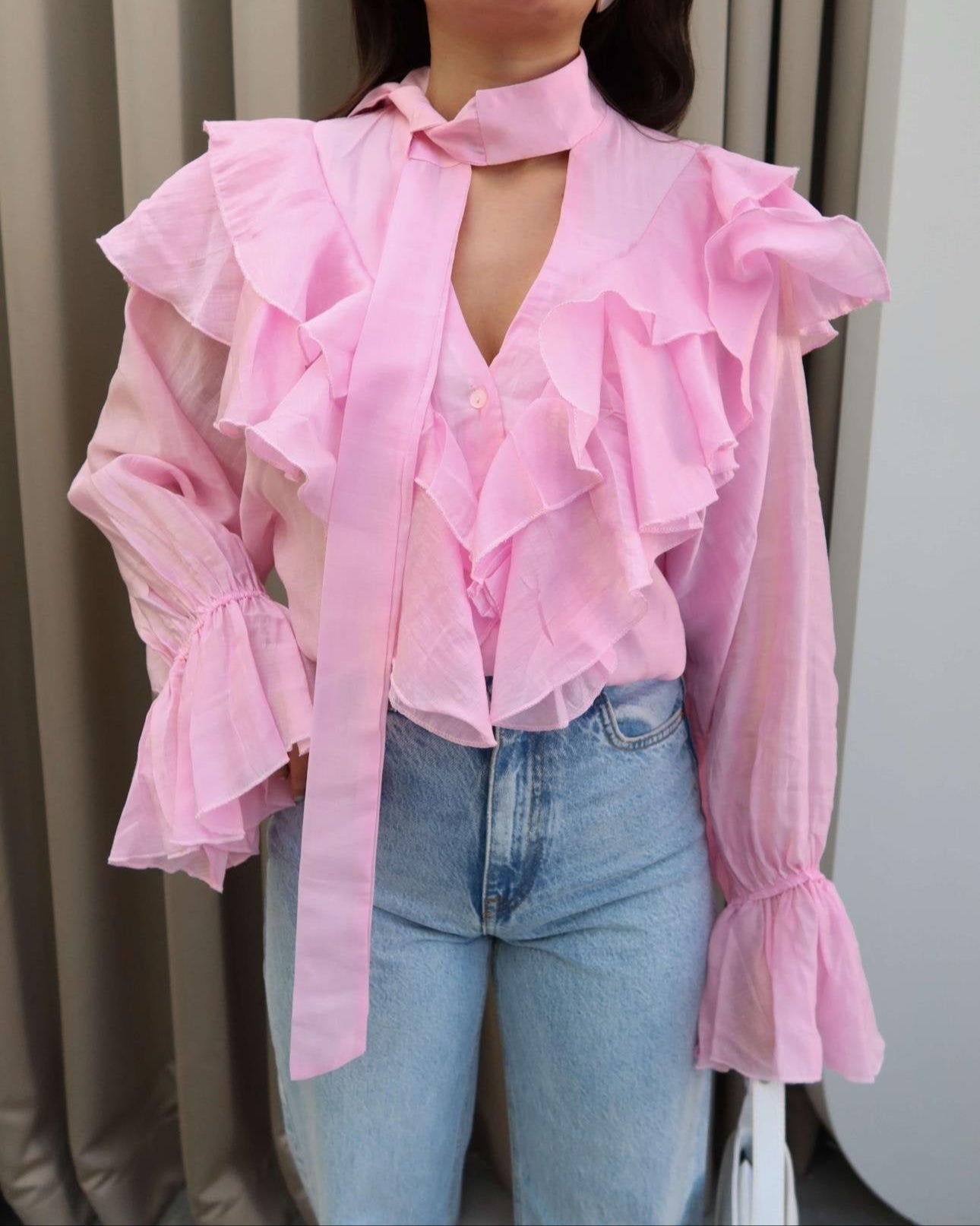 Ruffled Tie - Neck Blouse