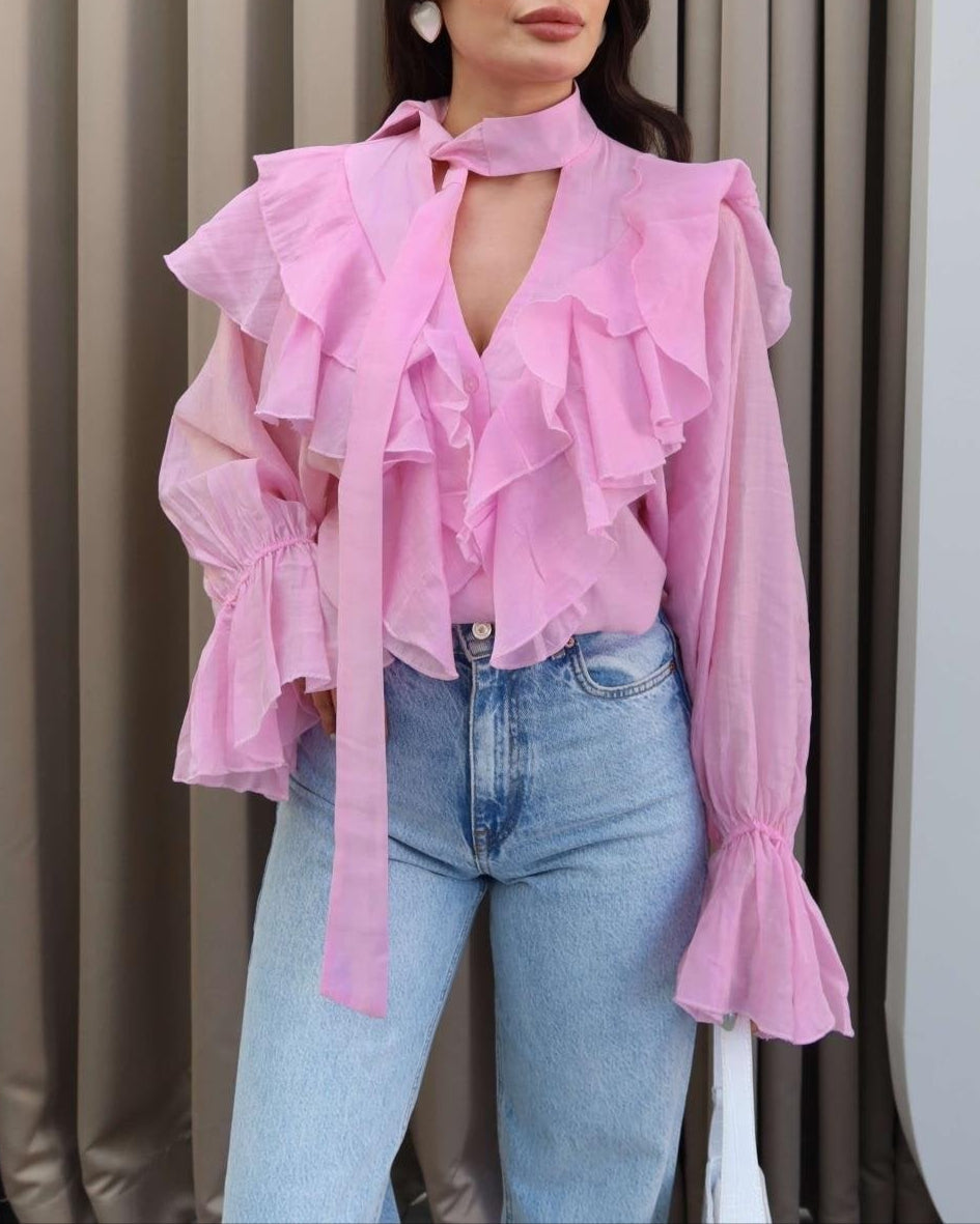 Ruffled Tie - Neck Blouse