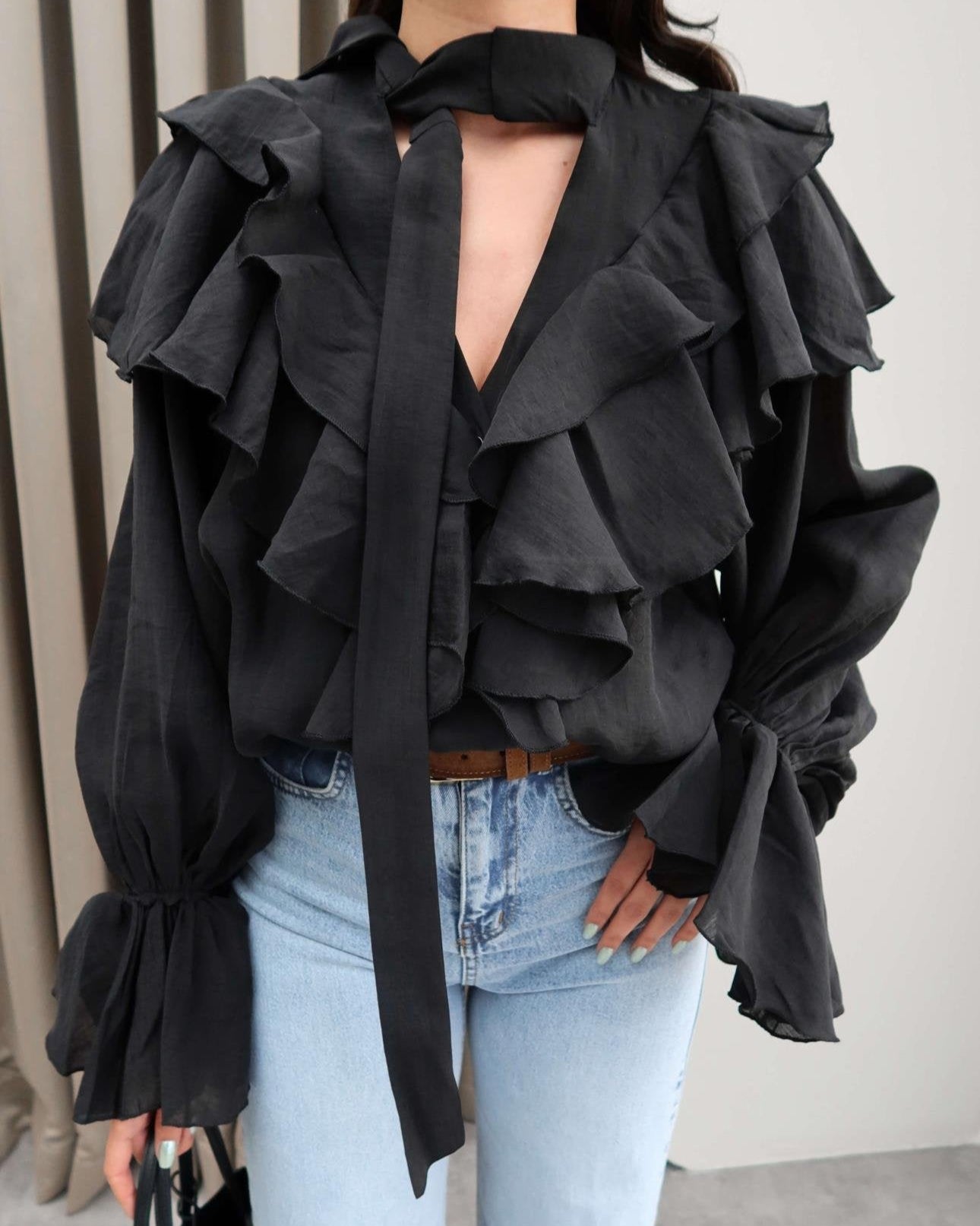 Ruffled Tie - Neck Blouse