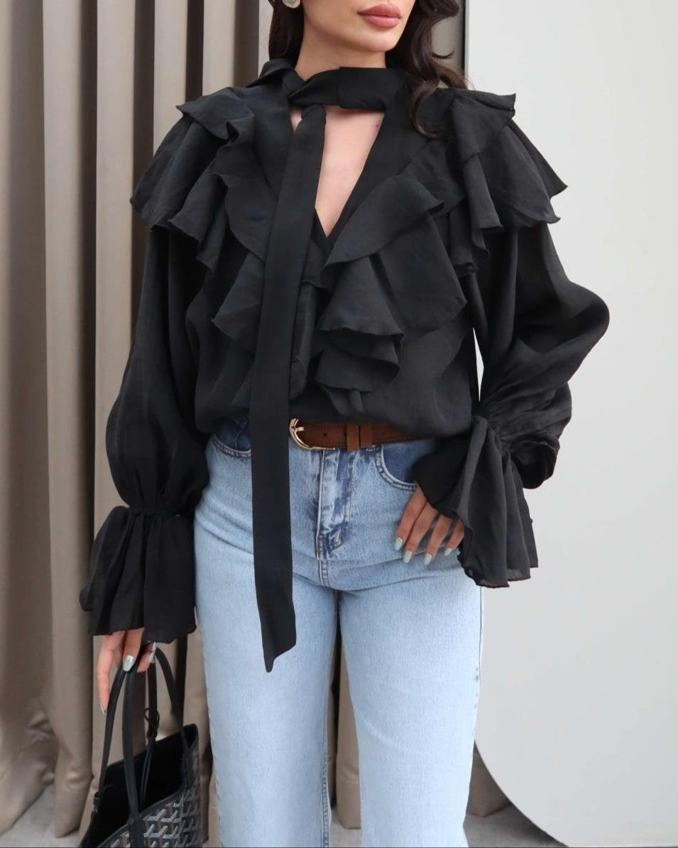 Ruffled Tie - Neck Blouse