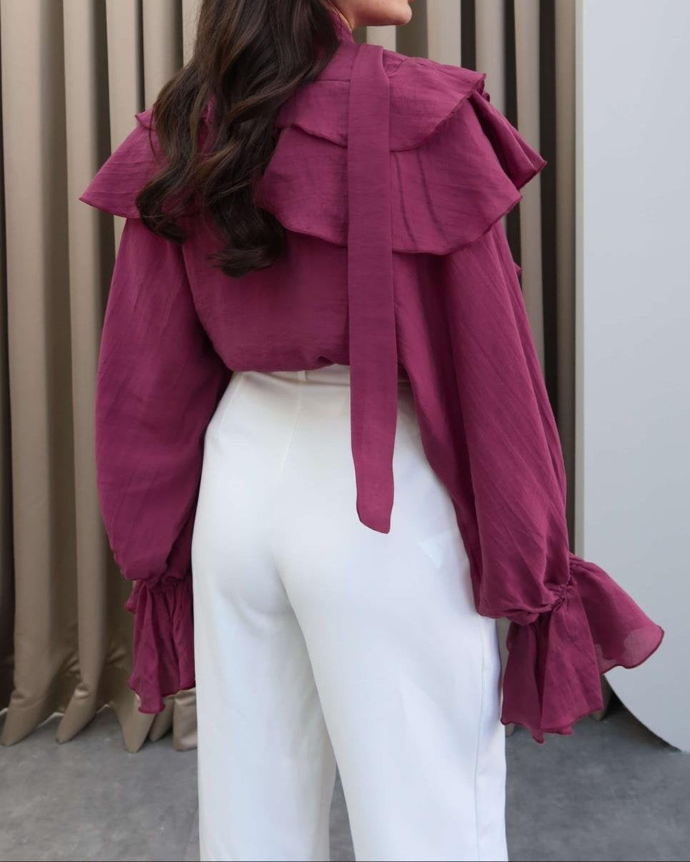 Ruffled Tie - Neck Blouse