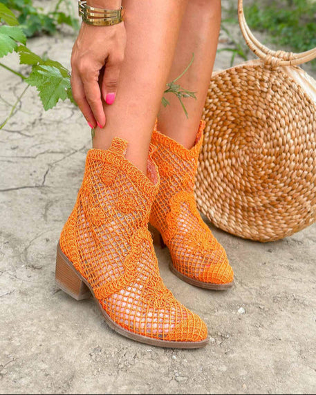 Colorful Crochet Mesh Ankle Boots