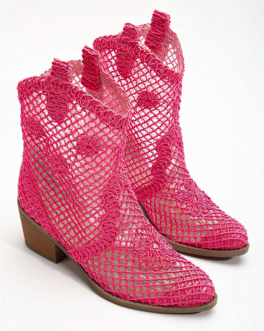 Colorful Crochet Mesh Ankle Boots