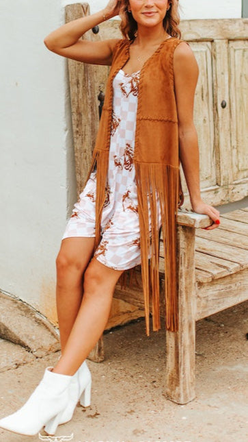 Brown Suede Fringe Long Vest