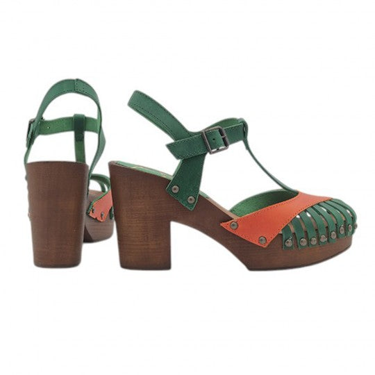 Two - Tone Leather Clog Sandals