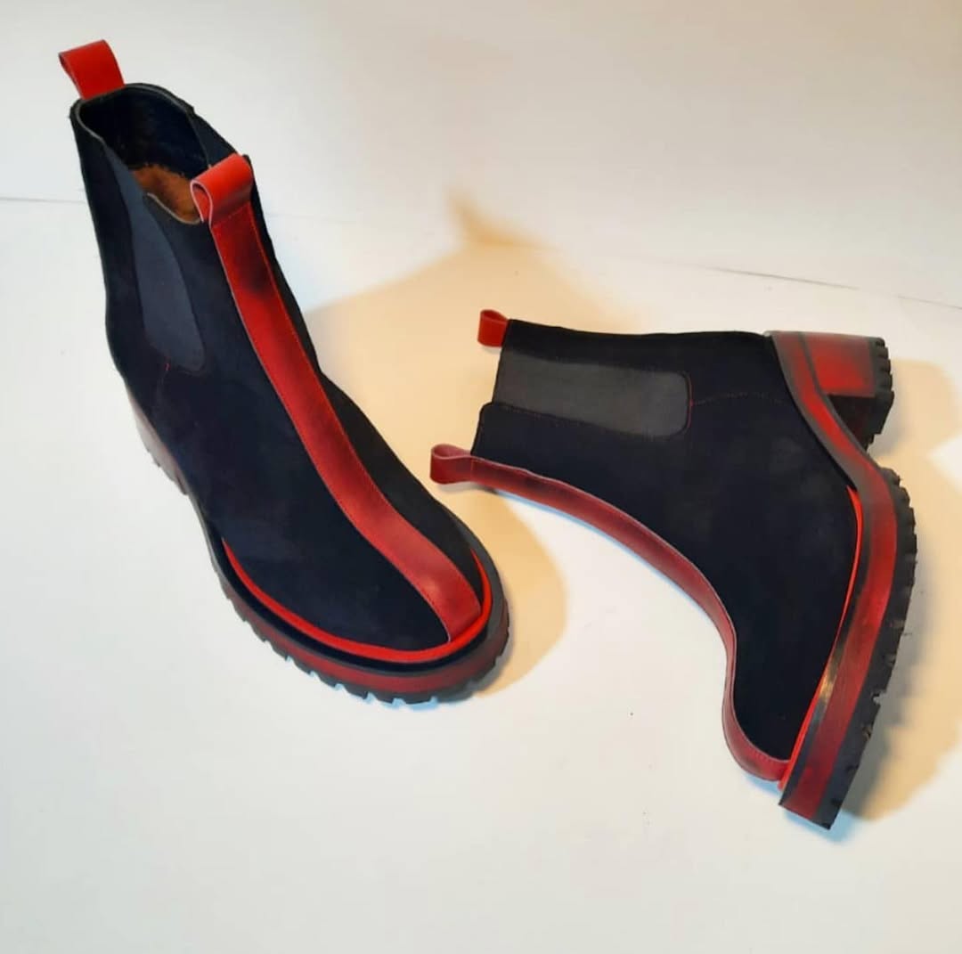 Two - Tone Suede Chelsea Boots with Chunky Heel