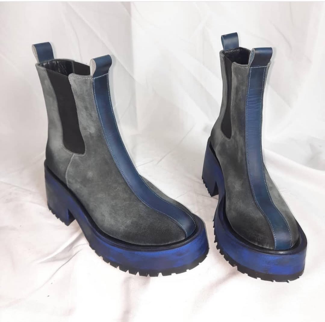 Two - Tone Suede Chelsea Boots with Chunky Heel