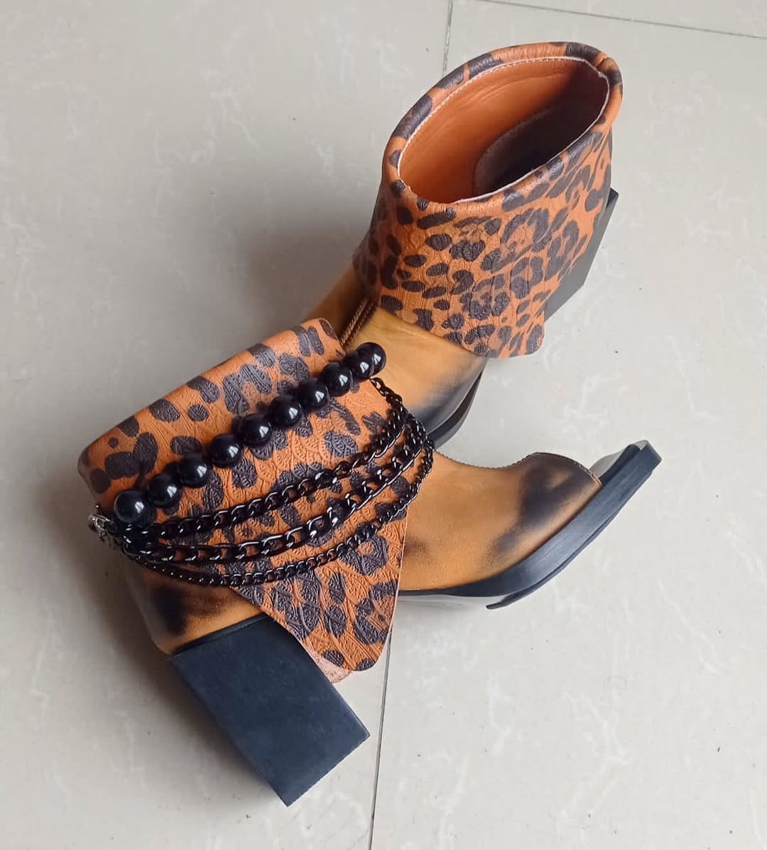 Leopard Chain Block Booties