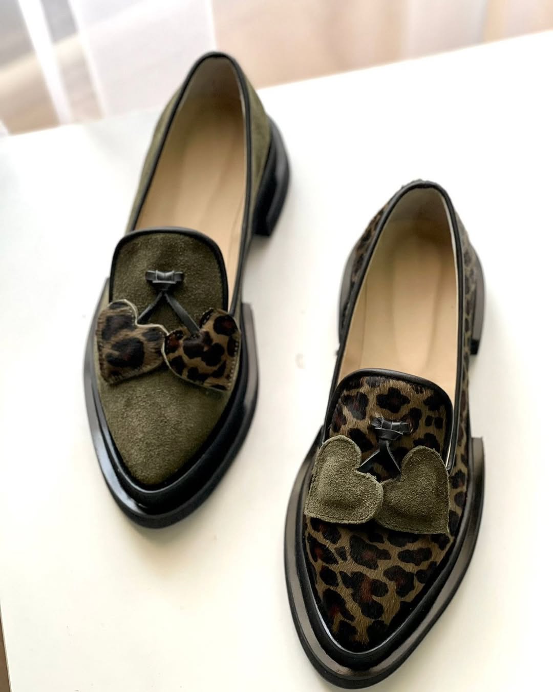 Heart-Leopard Platform Loafers