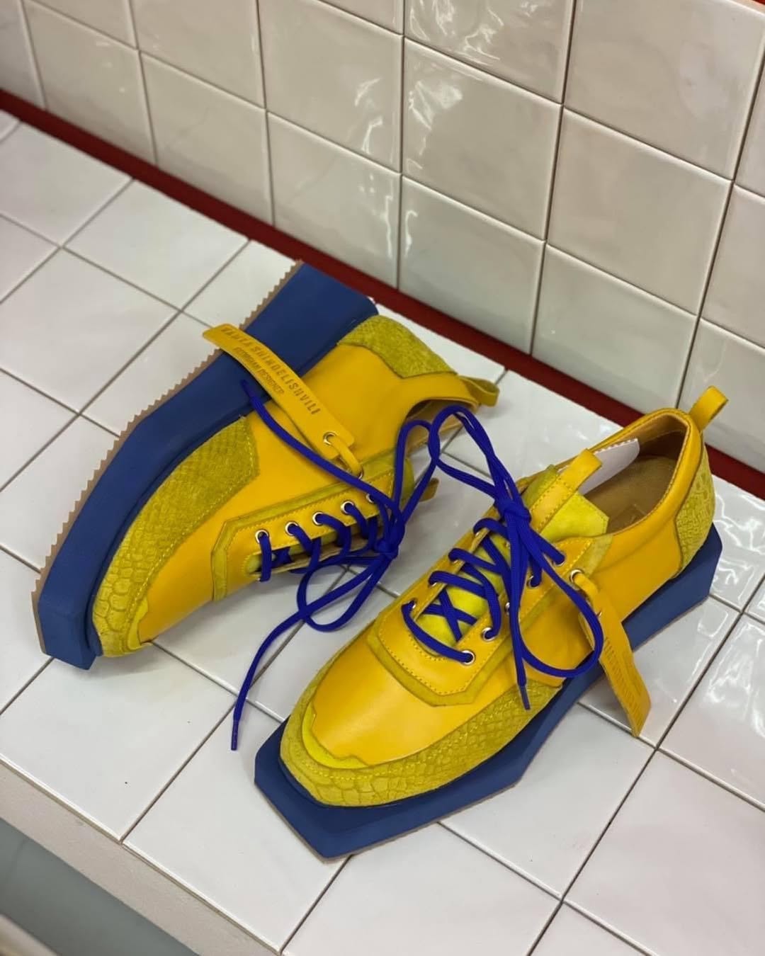 Color-Block Croc-Texture Platform Sneakers