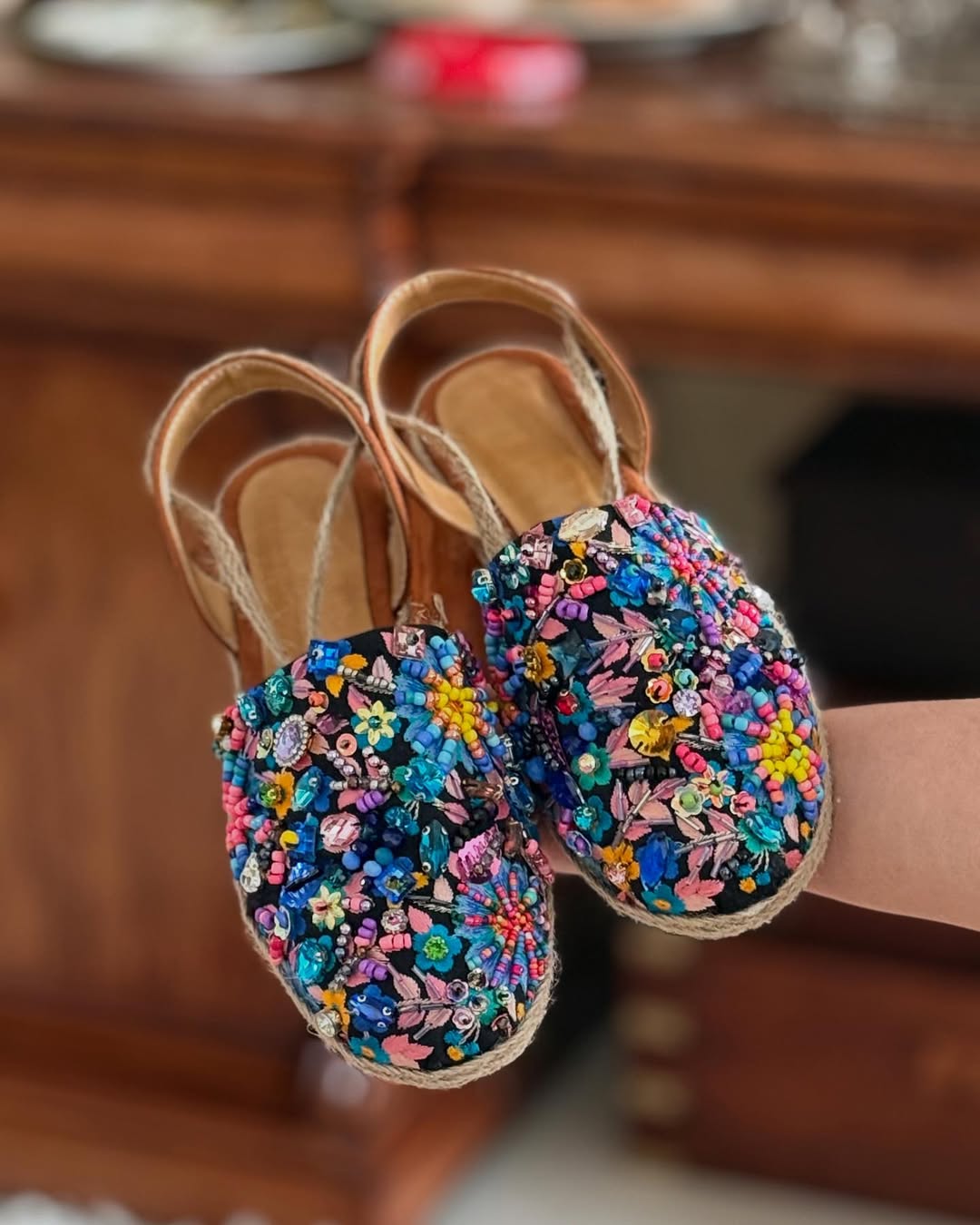 Colorful Bejeweled Espadrille Sandals