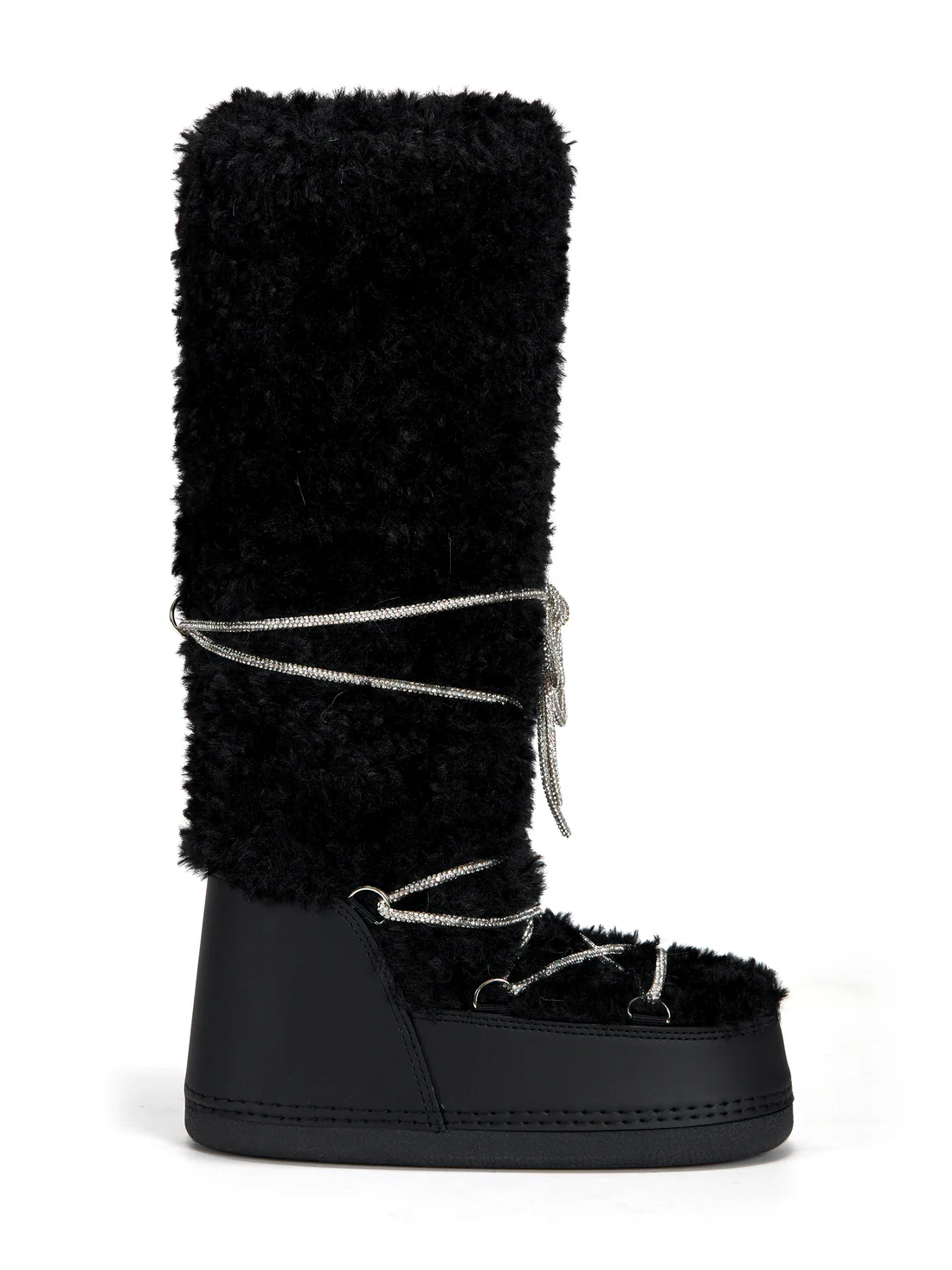 Black Faux Fur Knee High Boots
