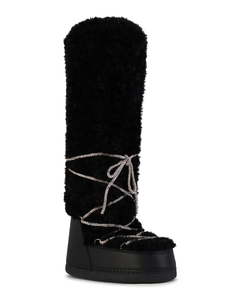 Black Faux Fur Knee High Boots