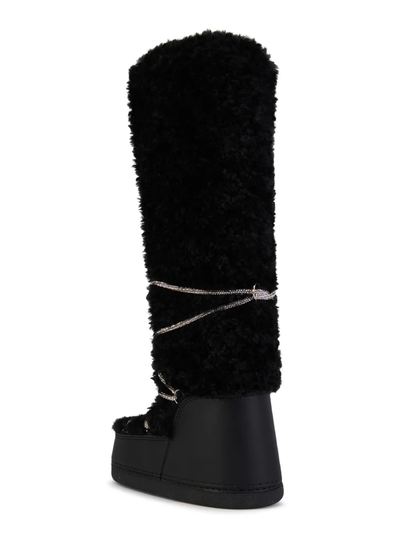 Black Faux Fur Knee High Boots