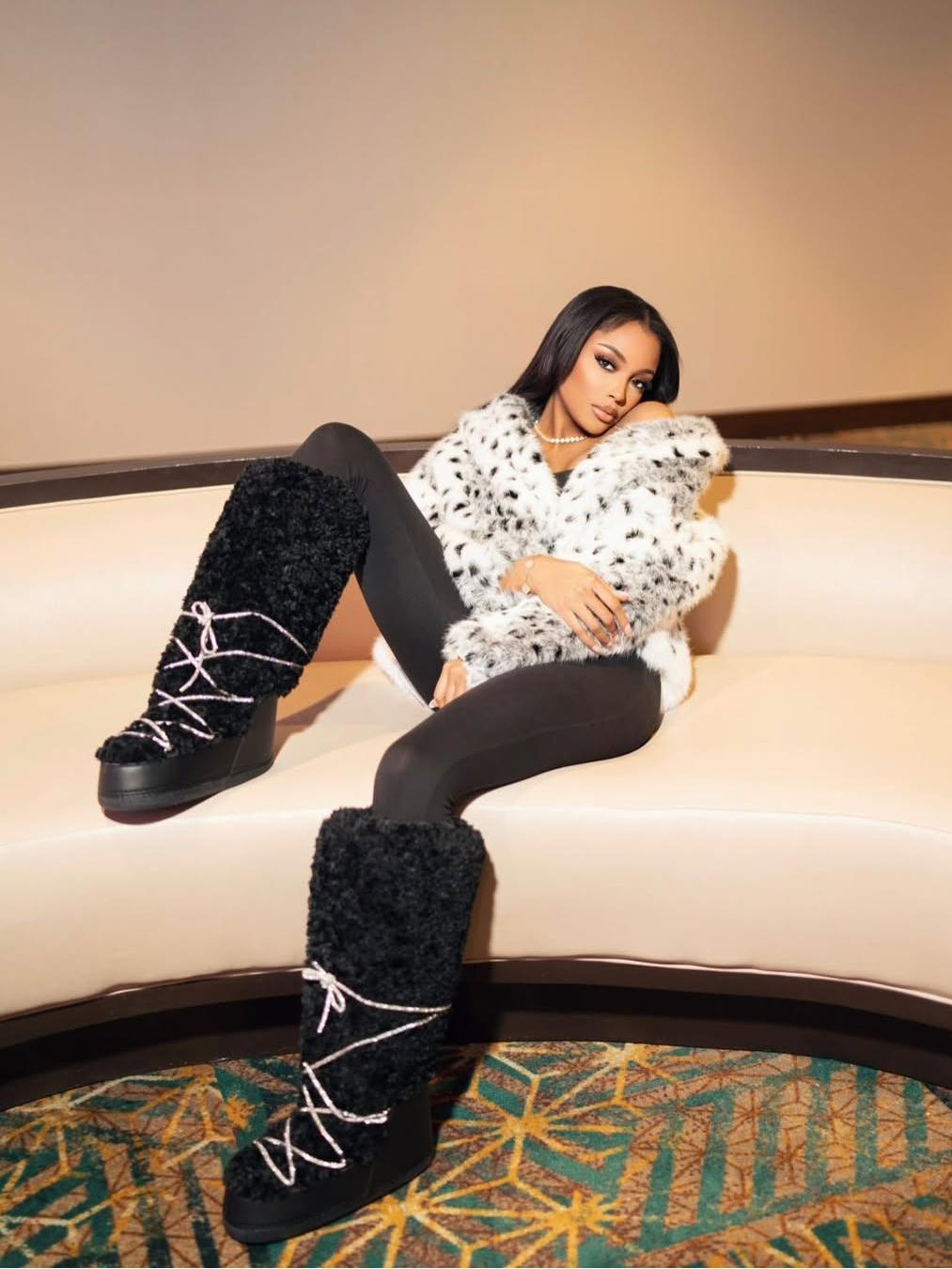 Black Faux Fur Knee High Boots