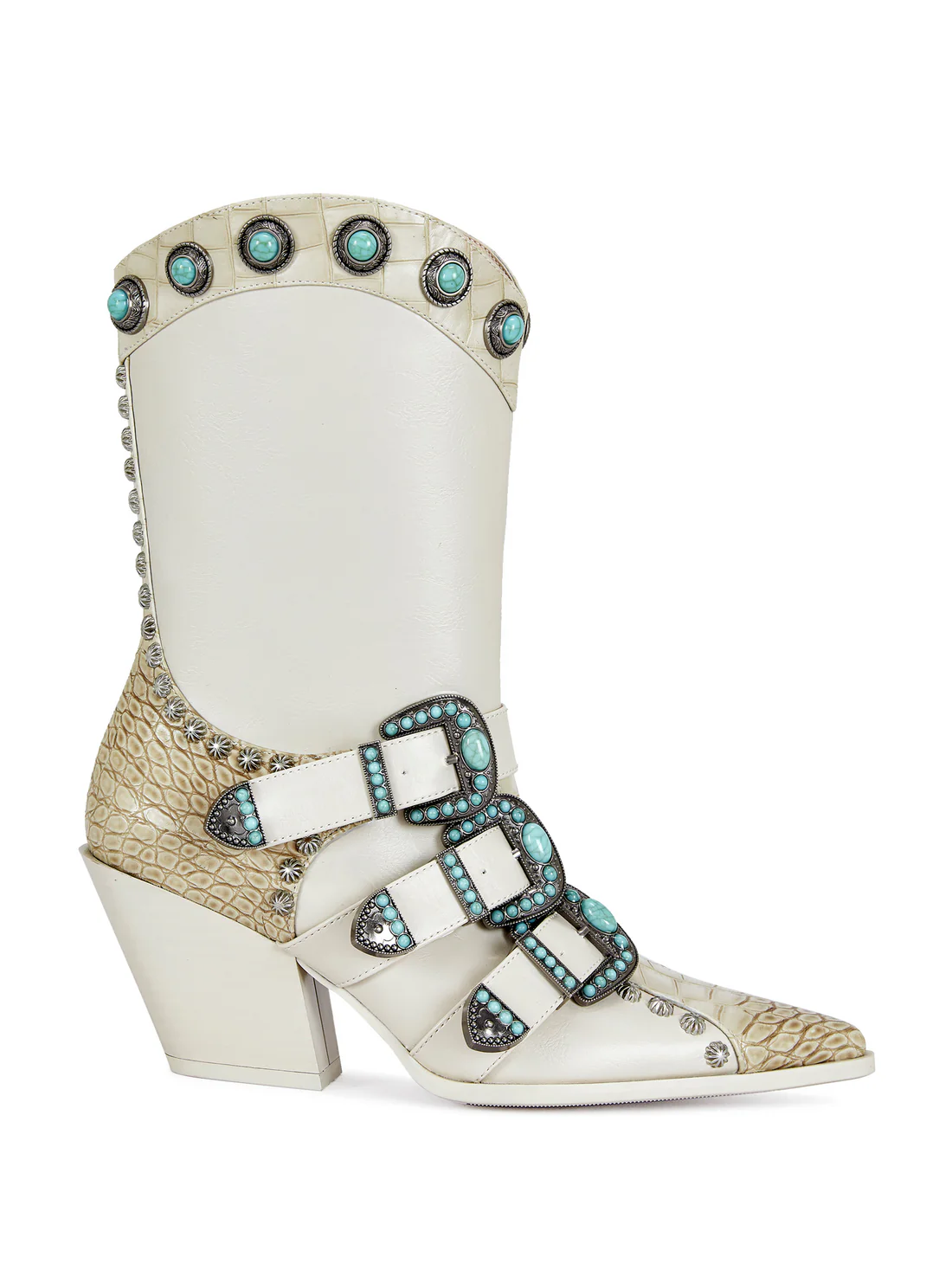 BEIGE TURQUOISE WESTERN BOOTIE