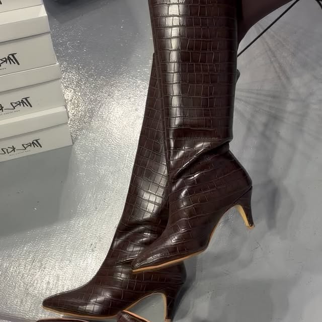 Brown Croc High Boots