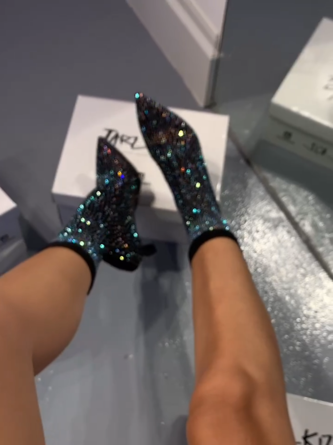 Black Rhinestone Pointed Toe Stiletto Ankle Boots