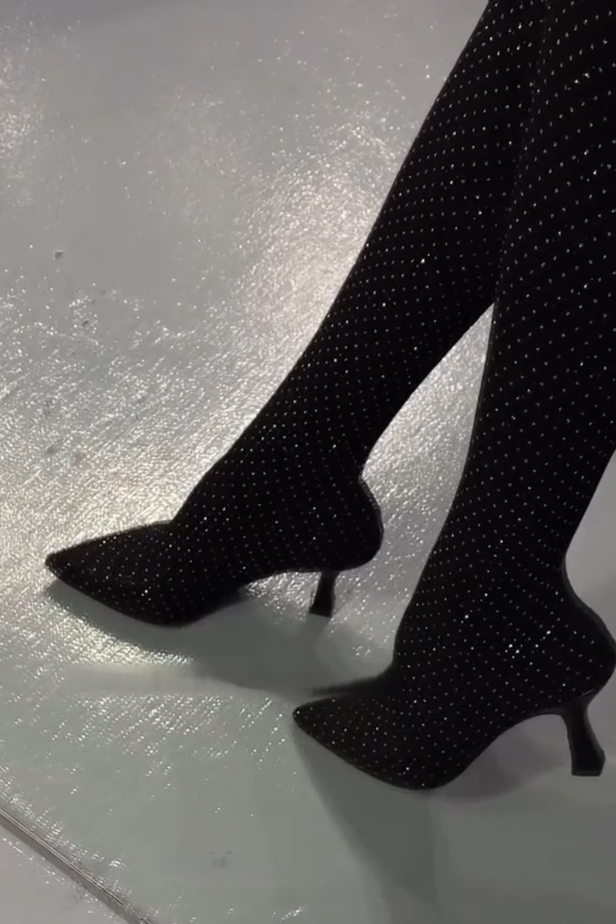 Rhinestone Thigh - High Stiletto Boots