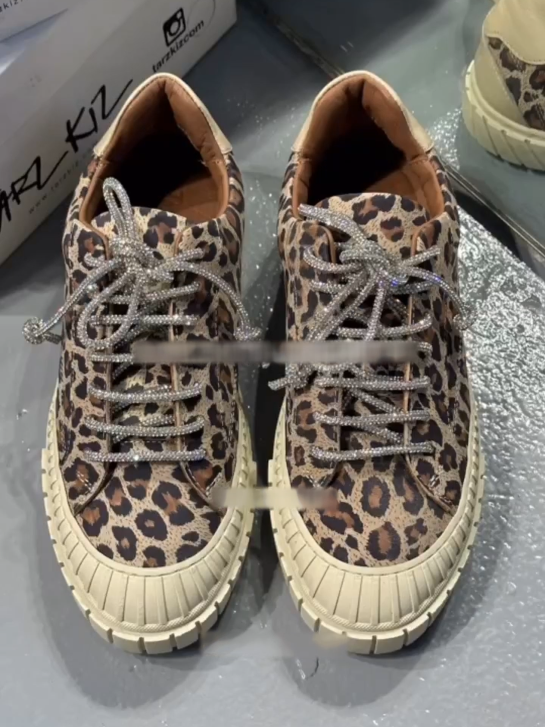 Leopard Print Rhinestone Sneakers