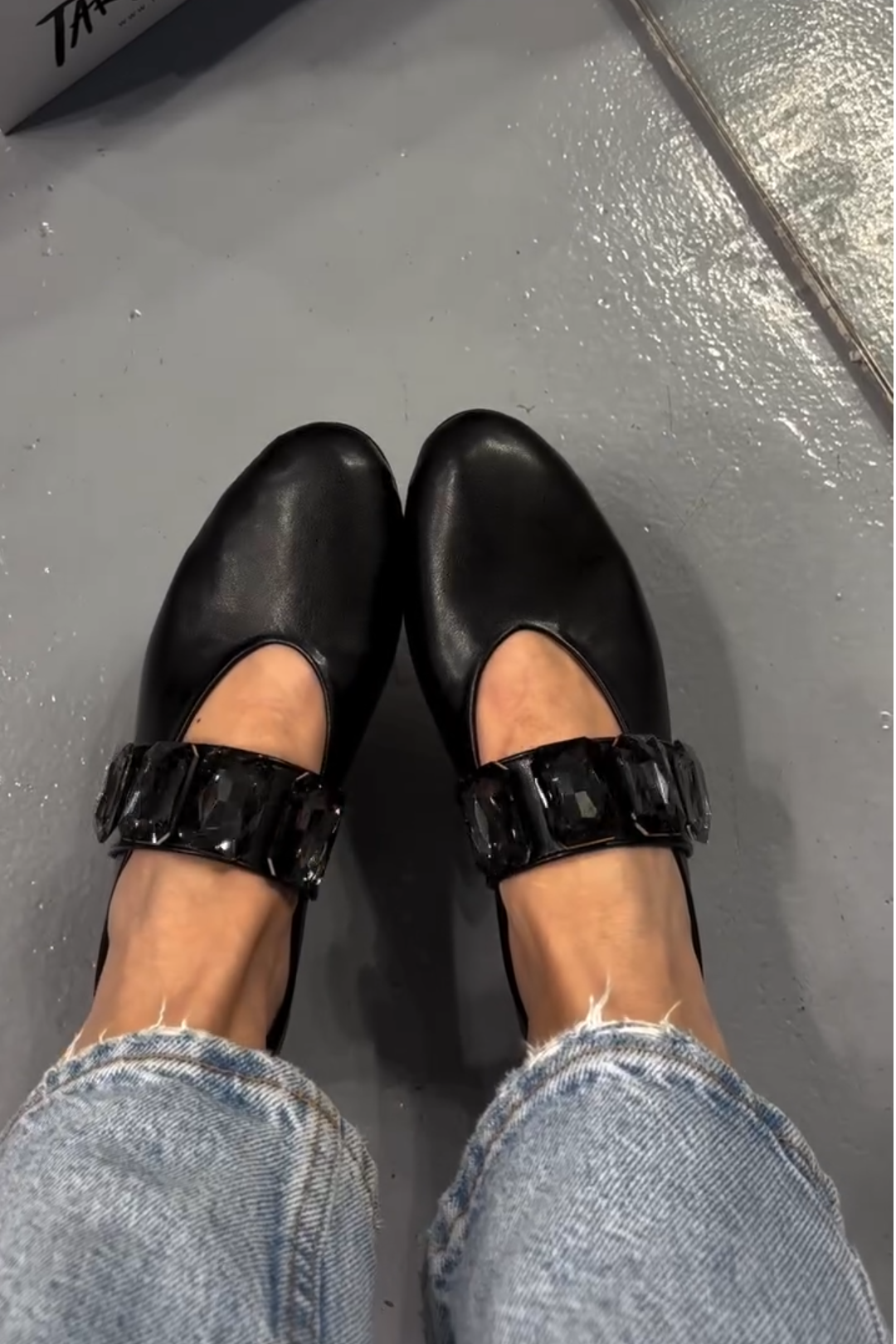 Black Crystal Mary Jane Flats