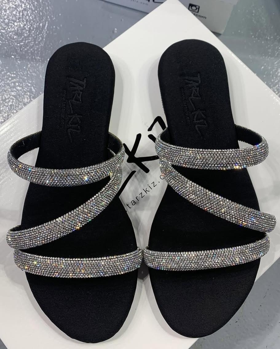 Rhinestone Strappy Slide Sandals