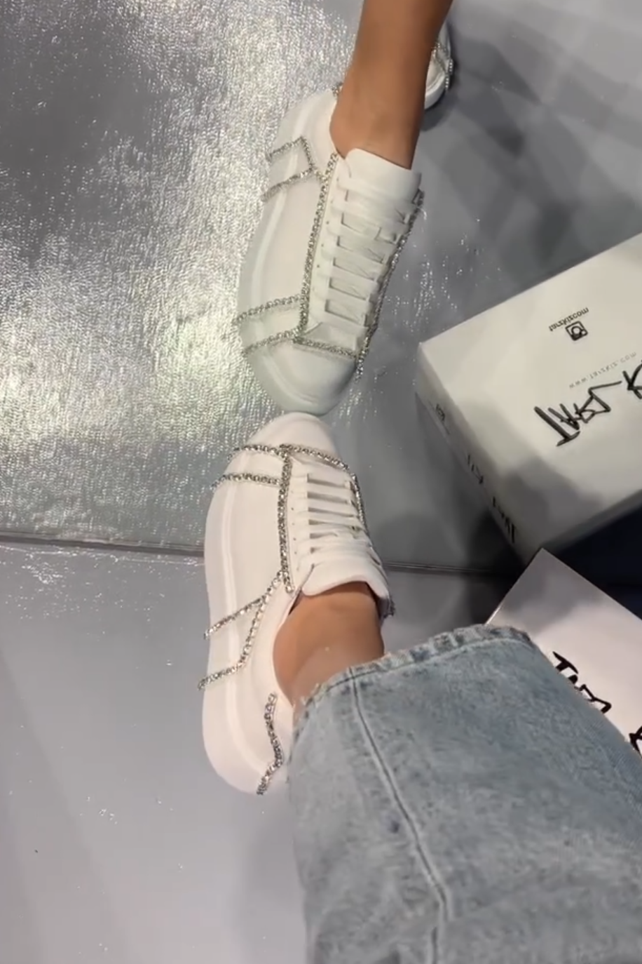 Rhinestone - Embellished White Sneakers