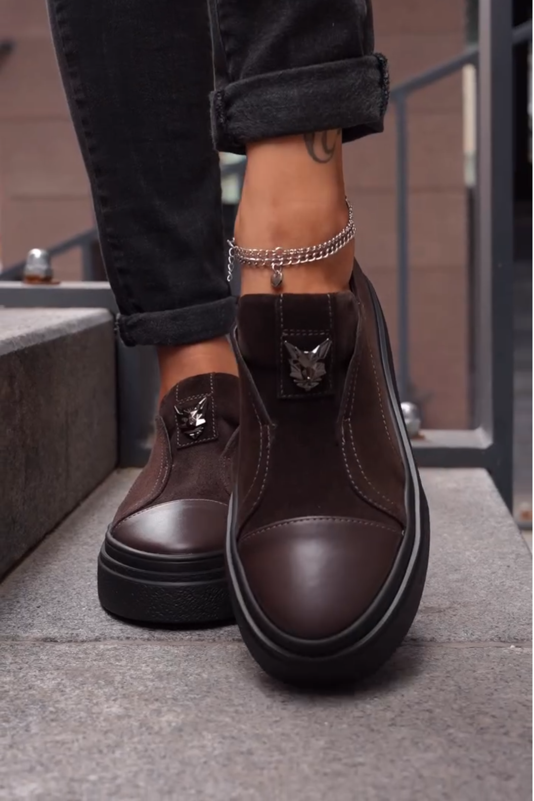 Brown Suede Platform Slip - Ons