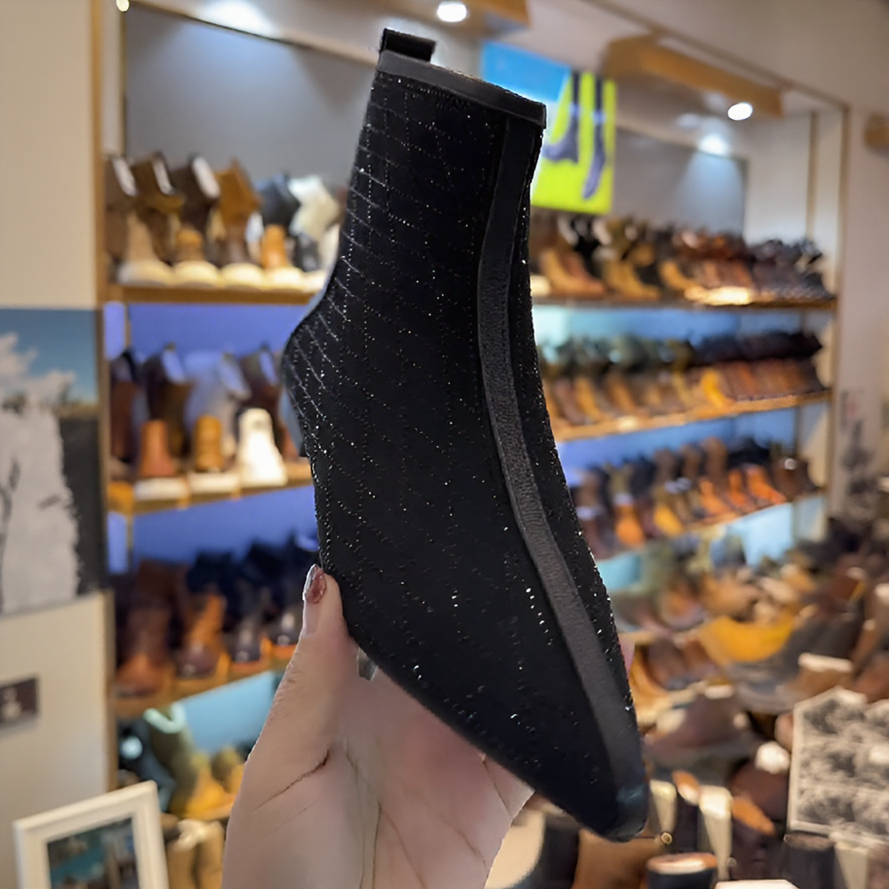 Sparkly Black Rhinestone Ankle Boots