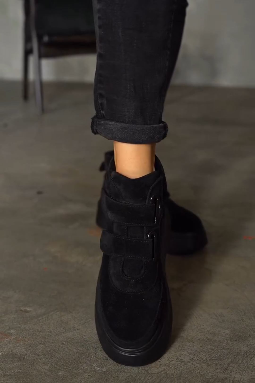 Black Velcro Platform High Top Sneakers