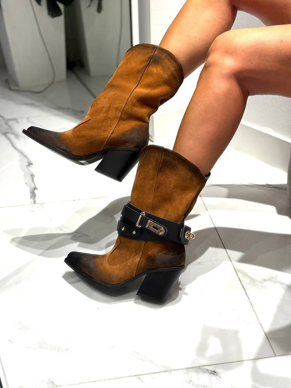 Brown Suede Western Boots
