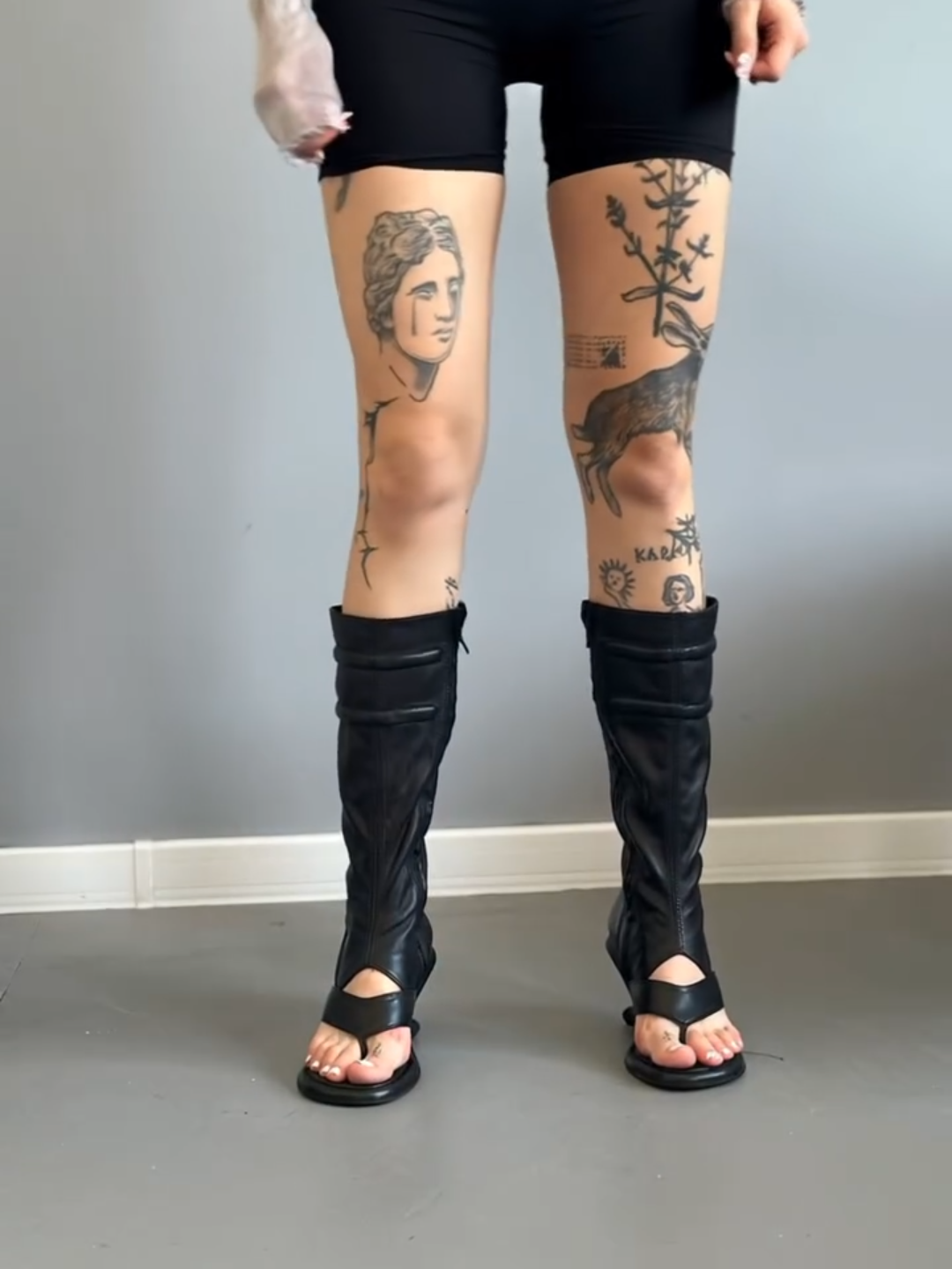 Black Leather Peep - Toe Knee - High Boots