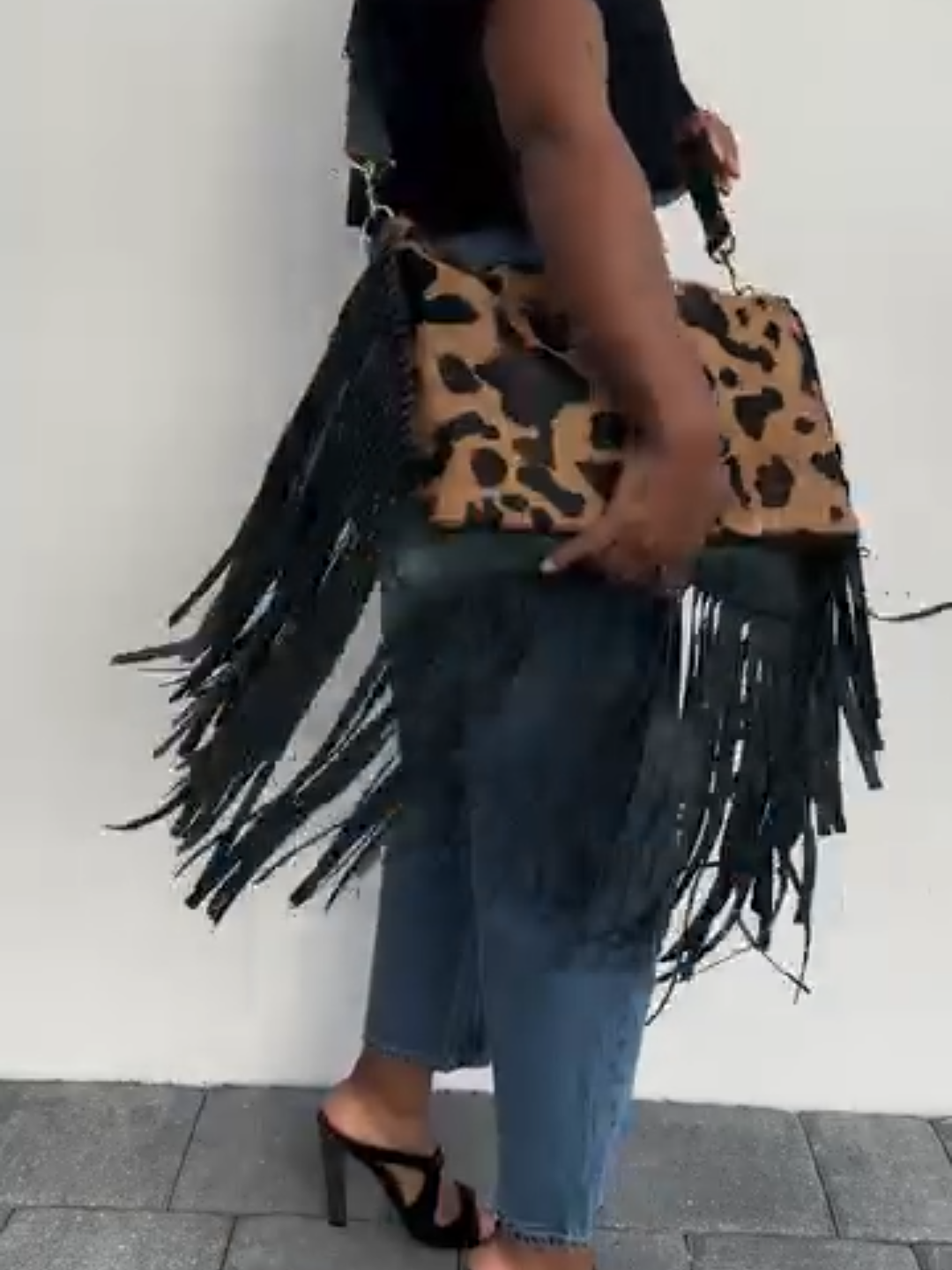 Leopard Print Fringe Crossbody Bag