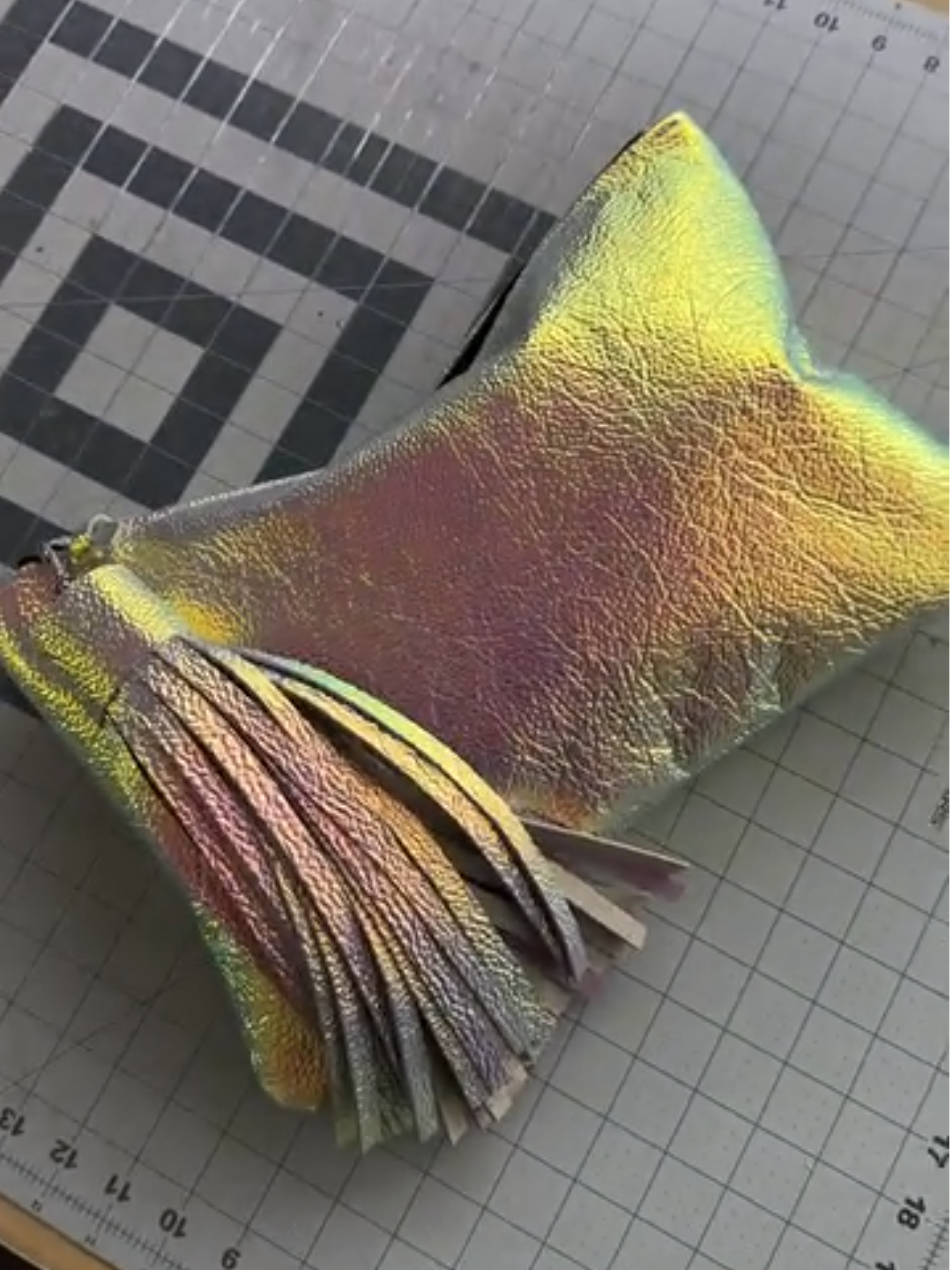 Holographic Fringe Clutch Bag