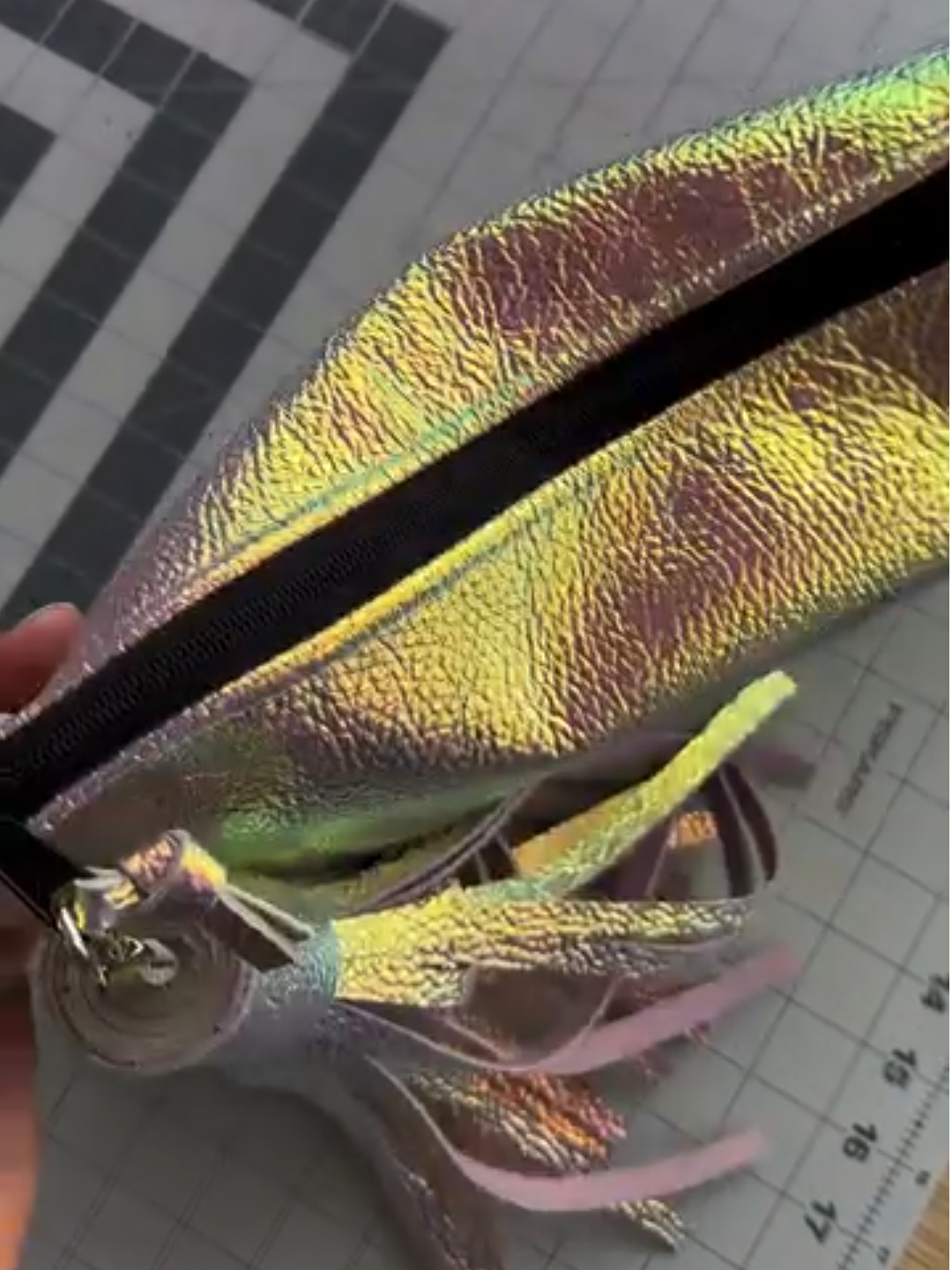 Holographic Fringe Clutch Bag