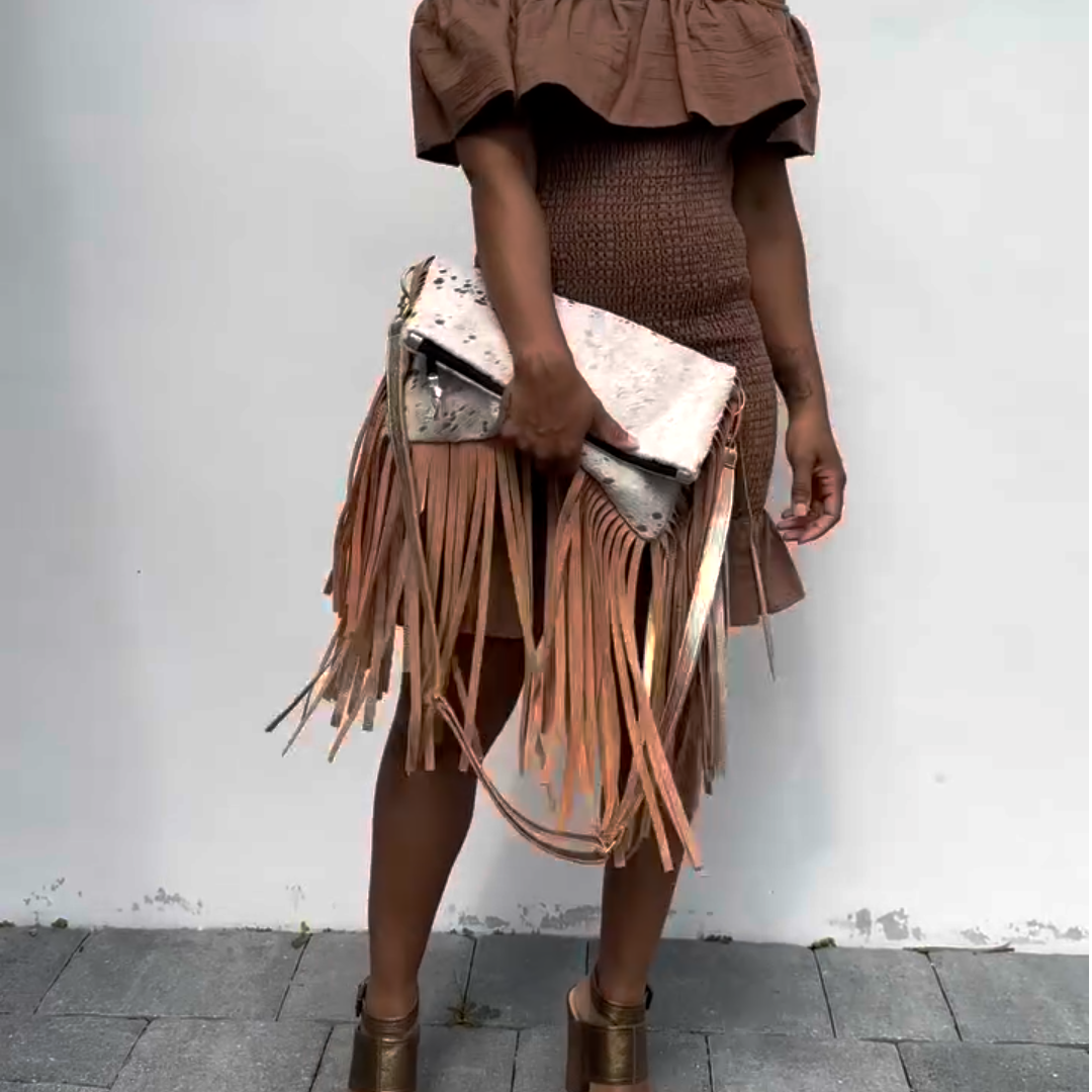 Snakeskin Fringe Crossbody Clutch